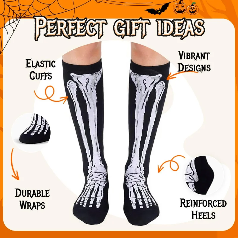 Halloween socks, female horror gifts, teenage skeleton socks, knee high socks, long stockings