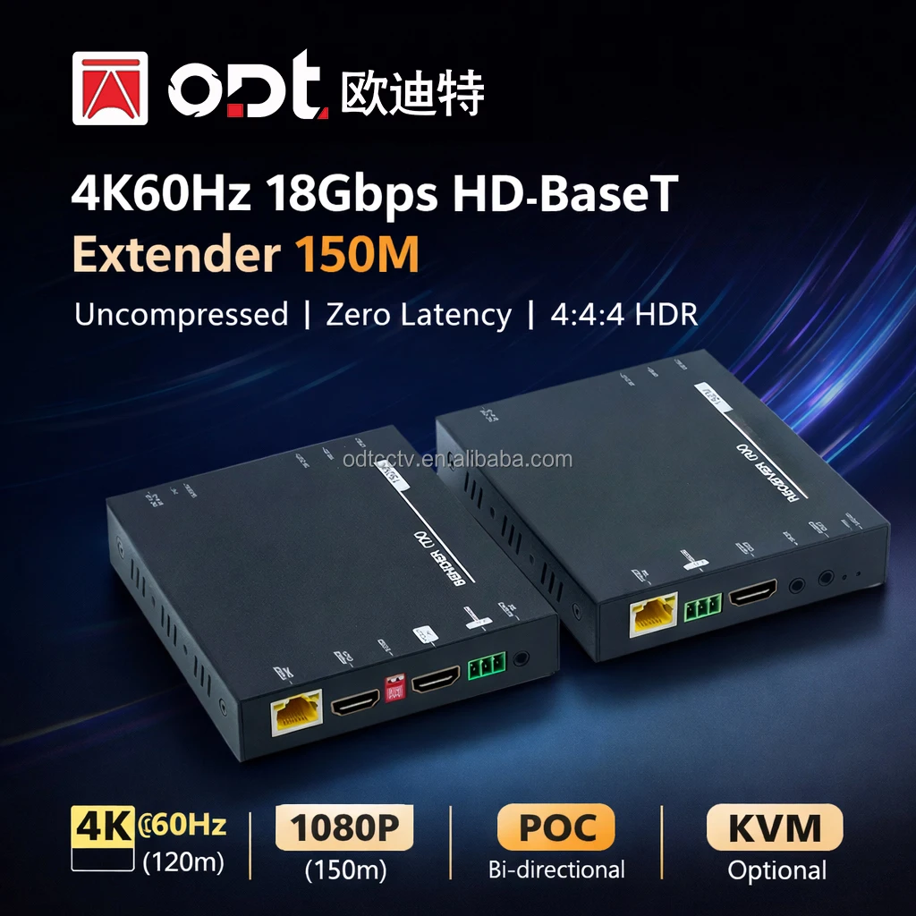 2026 4K 60Hz HDbaset Extender 150m 18Gbps HD-MI Extender Over Cat6 with Loop Out, Audio Embedding, Bi-IR RS232, POC & EDID Suppo