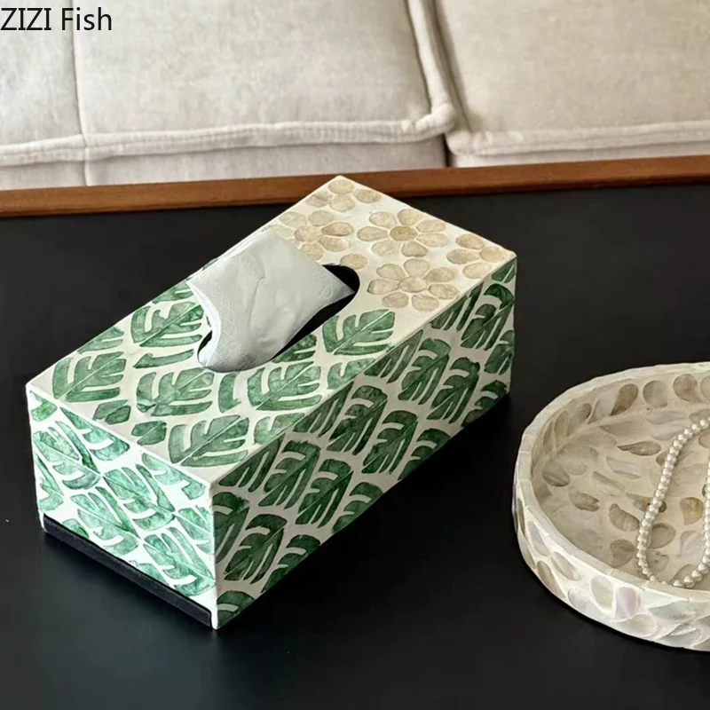 Colorful Shell Collage Tissue Box Dining Table Napkin Holder Paper Towels Creative Tissue Boxes Pull Out Paper Towel Case