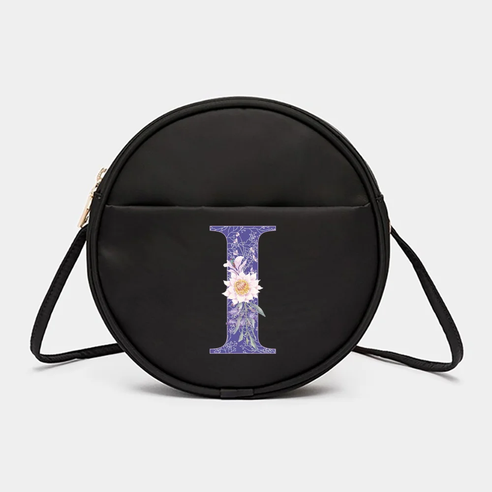 Female Crosssbody Shoulder Bag Purple Flower Letter Name Pattern Shoulder Bags for Women Totes Round Messenger Bag Shopping Bag