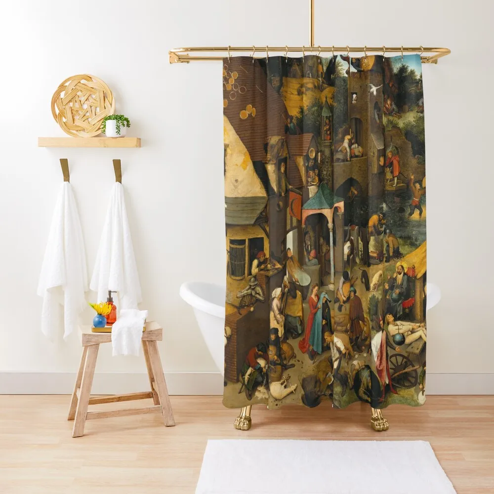

Pieter Bruegel The Elder - The Dutch Proverbs Shower Curtain Bathroom Fabric For Bathroom Window Curtain