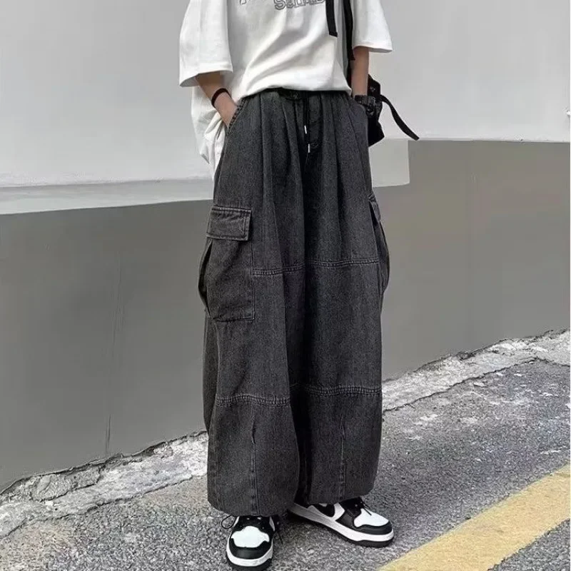 

2025 New Spring Autumn Trousers Y2k Baggy Jeans for Men Wide Leg Pants Pockets Elastic Waist Streetwear Loose Comfortable Pants