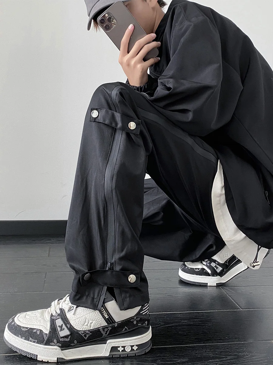 

Мужские треккинговые брюки в американском стиле, быстросохнущие брюки для активного отдыха, модные городские брюки свободного кроя, длинные черные брюки