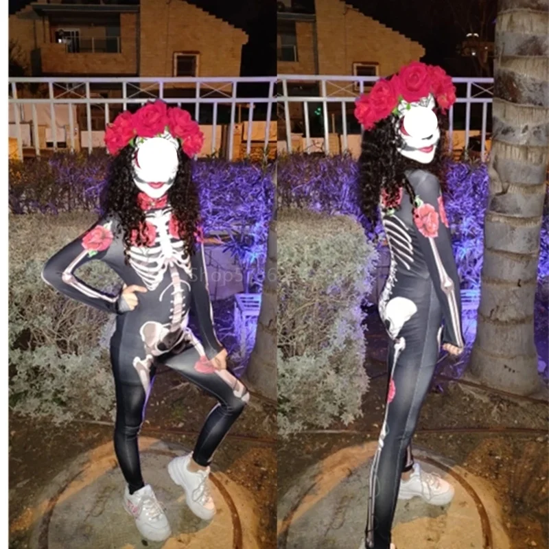 Day of The Dead Skull Halloween Costumes Skeleton Sexy Women Devil Ghost Jumpsuit Party Carnival Performance Scary Kid Baby Girl