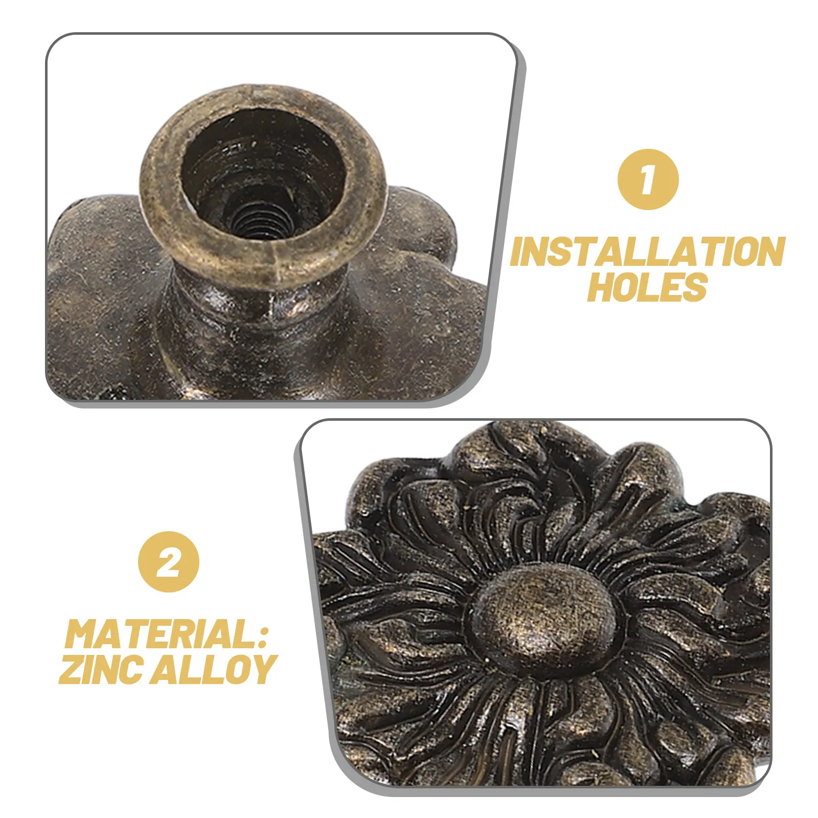 6Pcs Carved Flower Cabinet Pulls Zinc Alloy Vintage Drawer Handles for Dresser Kitchen Wardrobe Decorative Floral Hardware
