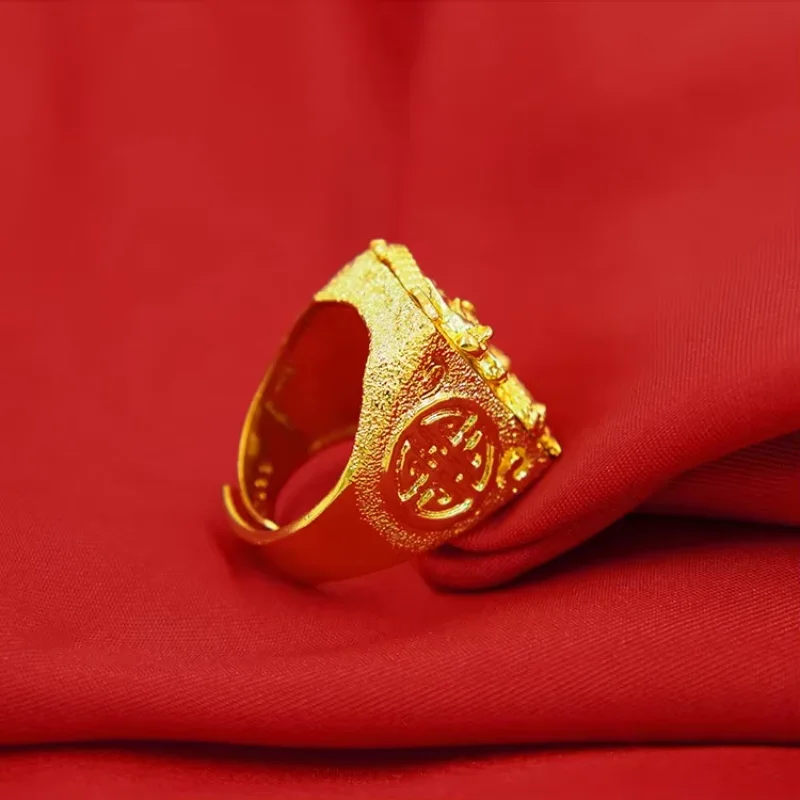 

9999 Real Gold 24K Gold Jewelry Men's Double Layer Dragon Ring Pure High Gold Auspicious Dragon Ring Printing Opening