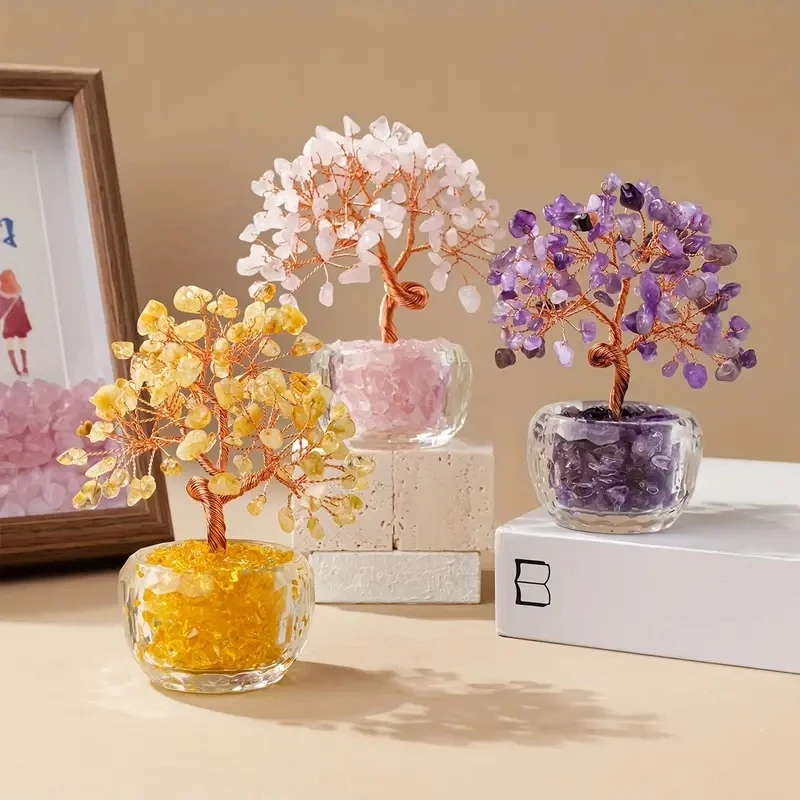 Natürlicher Kristall-Glücksbaum Feng Shui Lebensbaum-Dekoration für Zuhause/Büro, Einweihungs-/Hochzeits-/Geburtstagsgeschenk