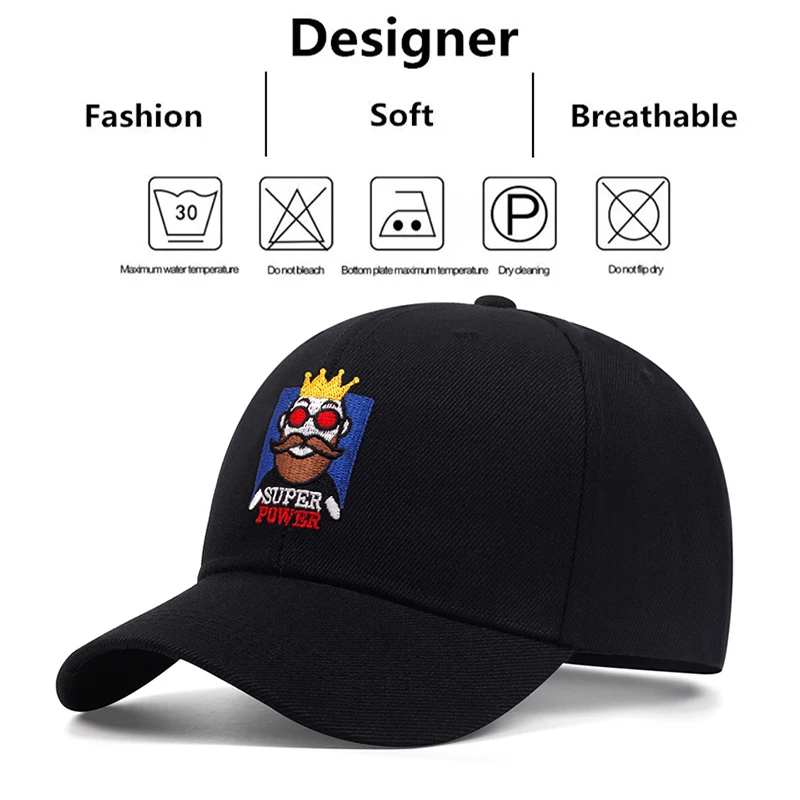 Men\'s Fashion King Pattern Embroidered Baseball Hat Street Dance Hip Hop Hat Summer Sunshade Hat Adjustable Casual Cowboy Hat