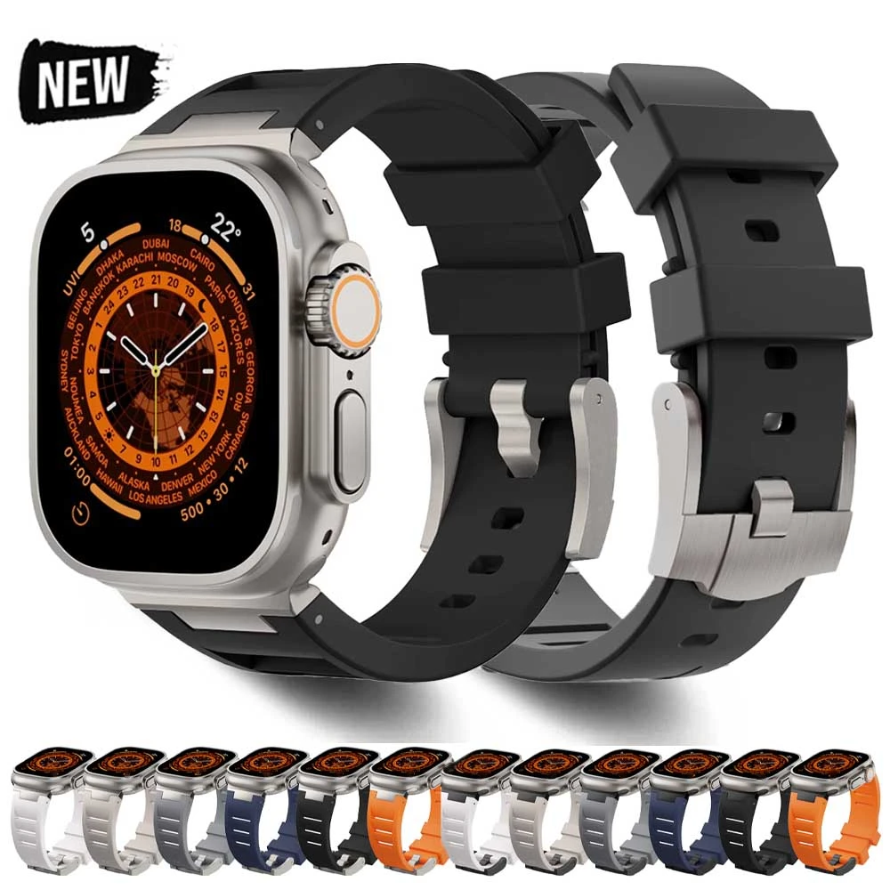 

Ремешок резиновый для Apple Watch 49 мм 45 мм 44 мм 42 мм, мягкий спортивный браслет для iWatch Series 9 8 7 6 5 4 se, Ultra 2