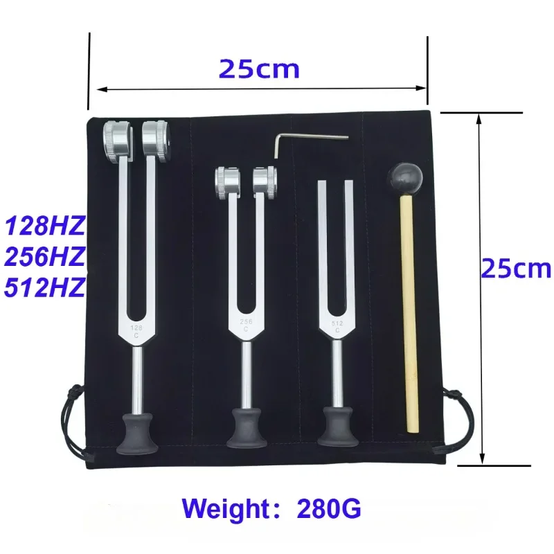 Aluminum Tuning Fork 128Hz 256Hz 512Hz Tuning Forks Set Healing Massage Standard Professional Golden with Base Chakras Therapy