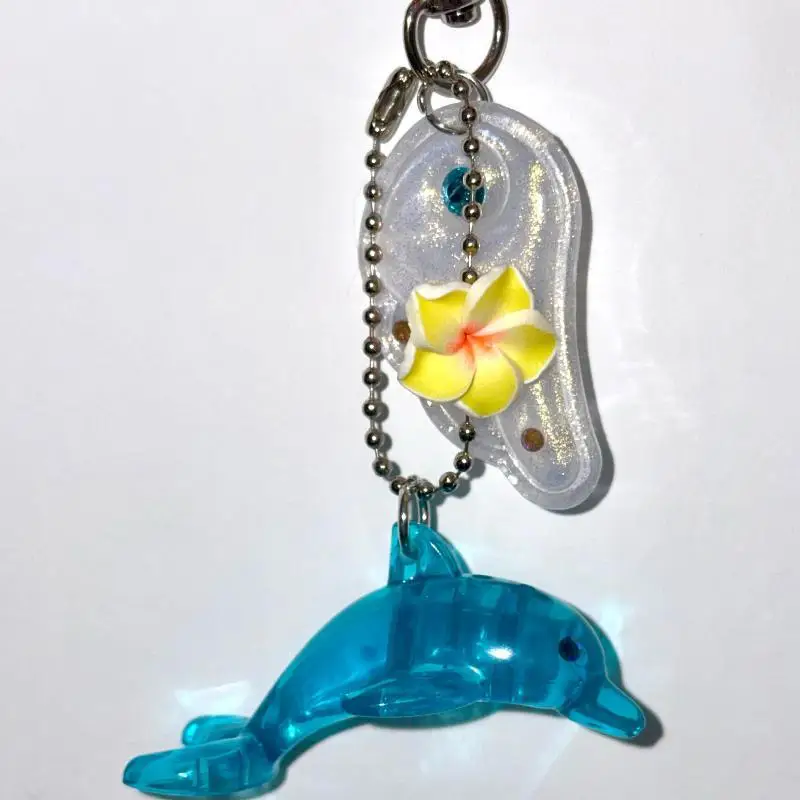 Transparent Blue Acrylic Dolphin Keychain With Flower Charms/Wings For Bag Decor