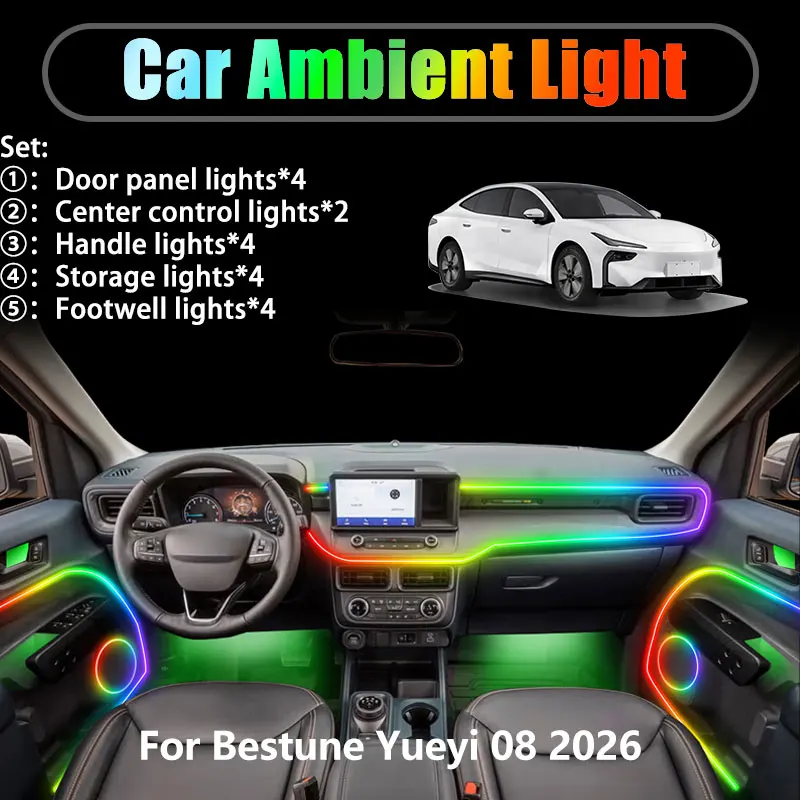 For Bestune Yueyi 08 2026 FAW 2/18 in 1 Car ambient lighting Led trunk interior led lights USB RGB Ensemble Streamer Auto Parts