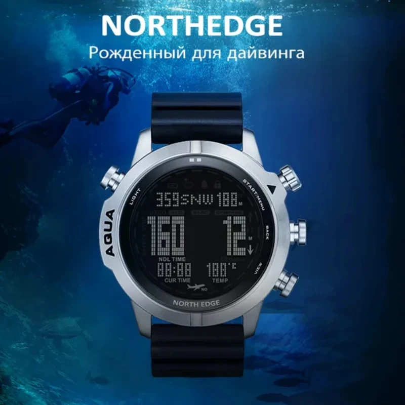 Montre de plongée professionnelle pour hommes NORTH EDGE, montre de plongée sous-marine avec affichage du temps de décompression (NDL), 50 m, altimètre, baromètre, boussole.