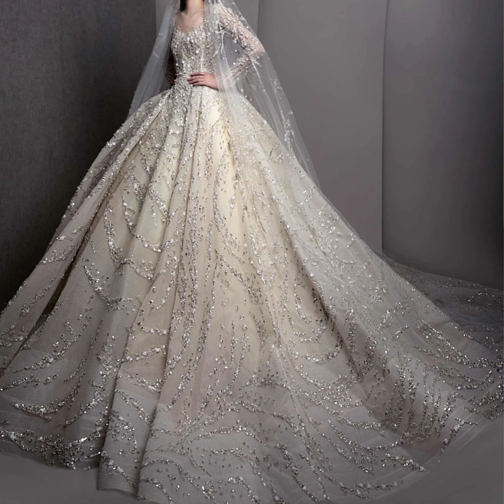 Robe de Rhen cristal de diamants de luxe pour la mariée, robes de mariée à perles, brillante, longueur au sol, robe de patients