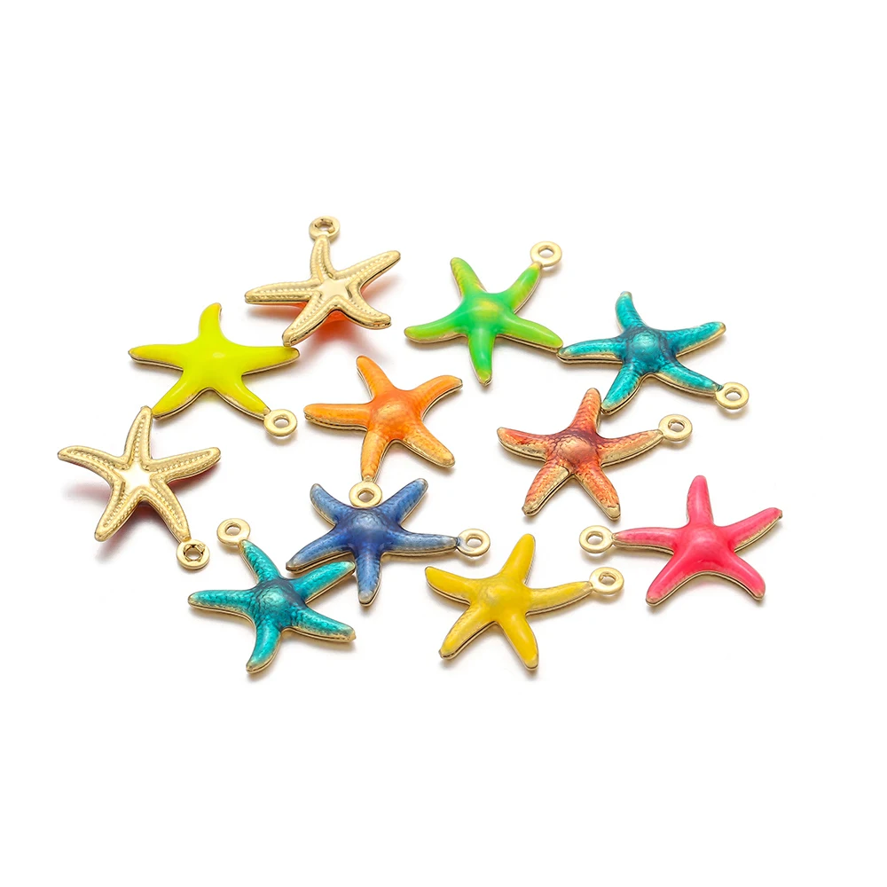 

20pcs Stainless Steel Enamel Single Side Starfish Charms 15mm Colorful Necklace Pendant for DIY Jewelry Bracelet Keychain Making
