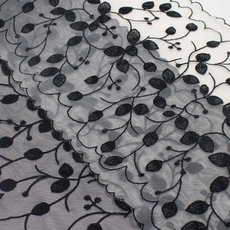 

35Yds Low Elasticity Mesh Flower Embroidery Lace Encajes Bordados Black Beige Net Embroidered Tulle Lace Trim for Women Lingerie