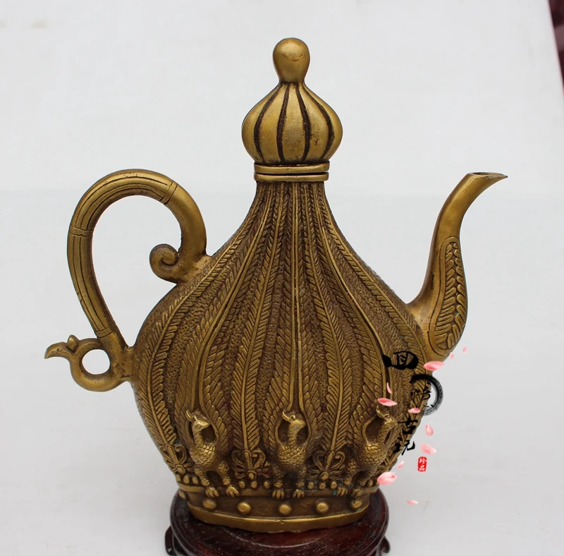 

Antique bronze collection pure copper ornaments, old brass craft gifts Suzaku teapot kettle micro wine pot new product