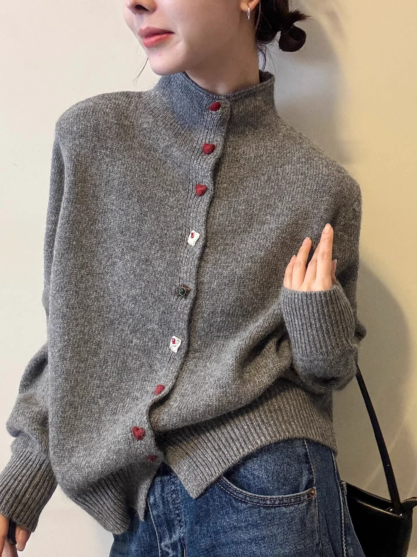 

New Year Red f High Ne Knitted Sweater Women's Lazy Sle Faionable Open Cardigan Knitwear Outerwear Top