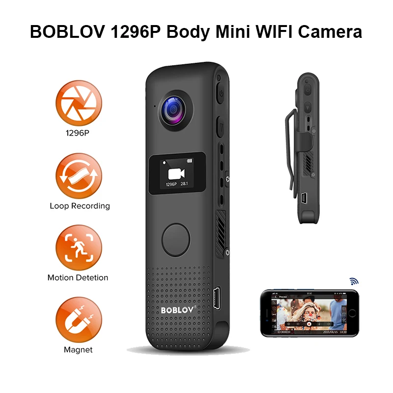 C18 HD 1296P Video Loop Recording Professional Body Worn Clip Camera Mini Wifi Camera With OLED Display Support Motion Detection