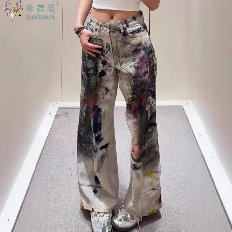 

Gothic Retro Graffiti Women's Jeans Y2K New Harajuku HipHop Baggy Denim Pants Casual High Waist Straight StreetWear Cargo Pants
