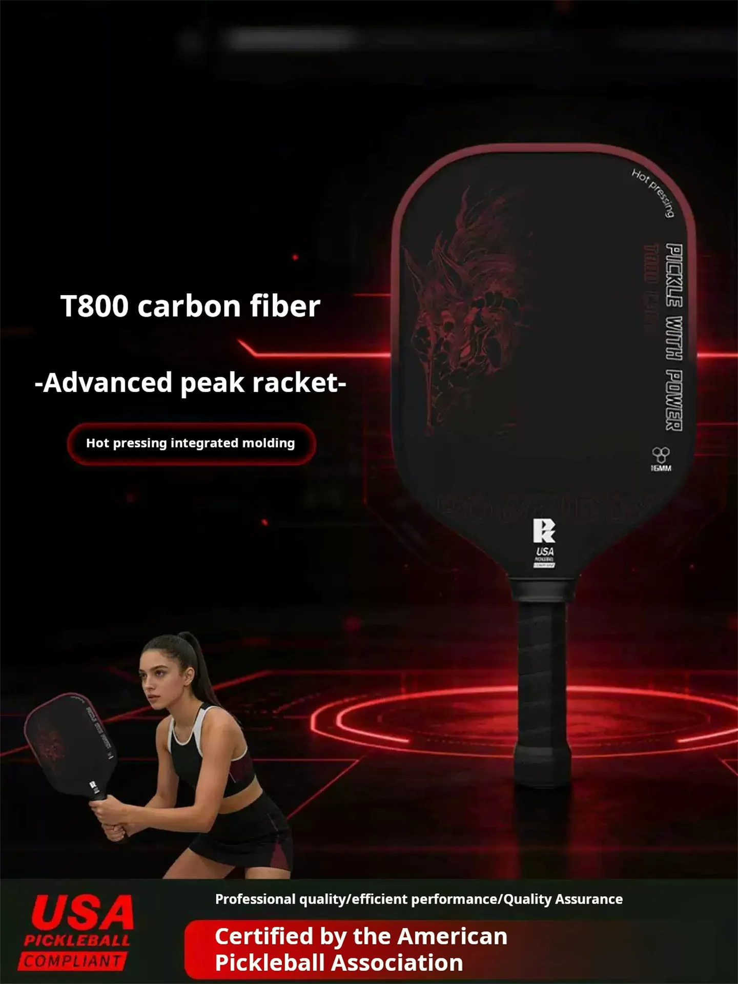 

T800 Carbon Fiber Pickleball Paddle Set - Matte Finish & 16mm PP Honeycomb Core, Advanced Version, 2 Rackets + 4 Balls