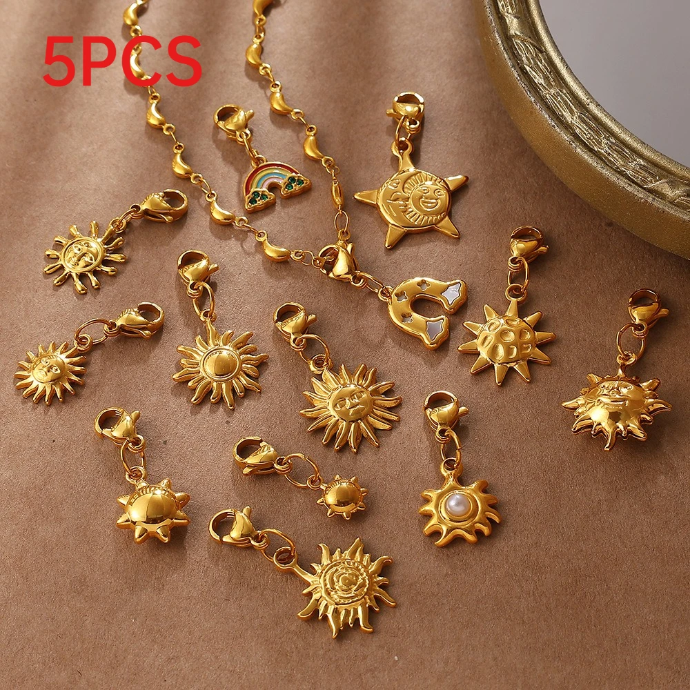

5Pcs Vintage 3D Embossed Sun Rainbow Charms Pendants With Lobster Clasp DIY Jewelry Making Accessories