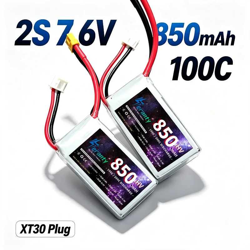 TERANTY 2S 7.6V HV LiPo Akku 850mAh 100C XT30 Stecker für Kayoumini 2,5 Zoll 2S Fußball-Drohne FPV Freestyle Quadcopter RC-Drohne