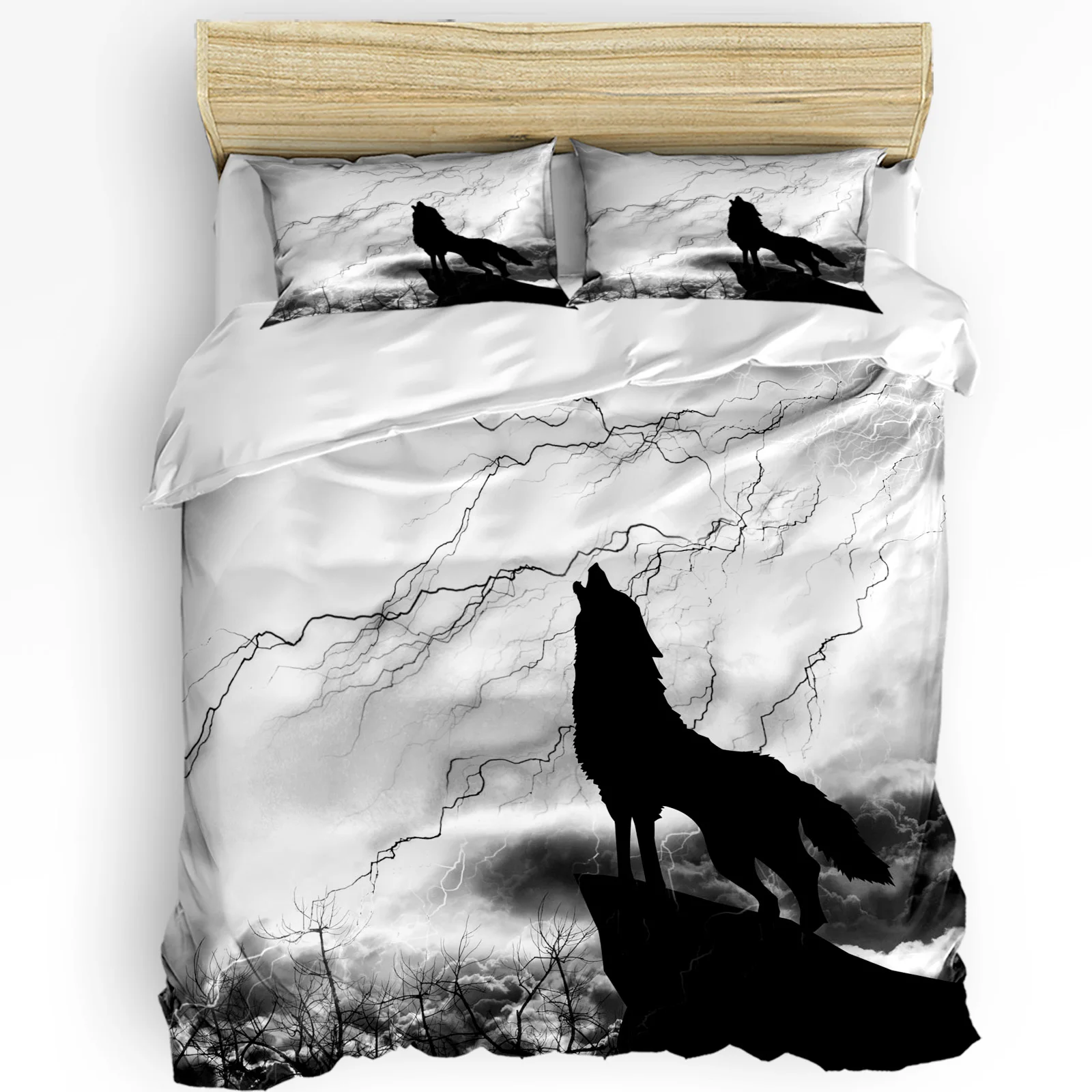 

Black Wolf Night Lightning Wild Animal Bedding Set 3pcs Duvet Cover Pillowcase Quilt Cover Double Bed Set Home Textile