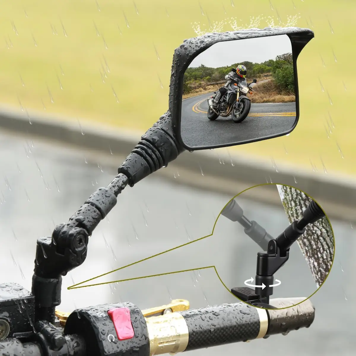 

Motorcycle Mirrors (2-Pack) with Impact Resistance, Anti-glare, Rainproof, 7/8" Handlebar Mounts for Various Bikes