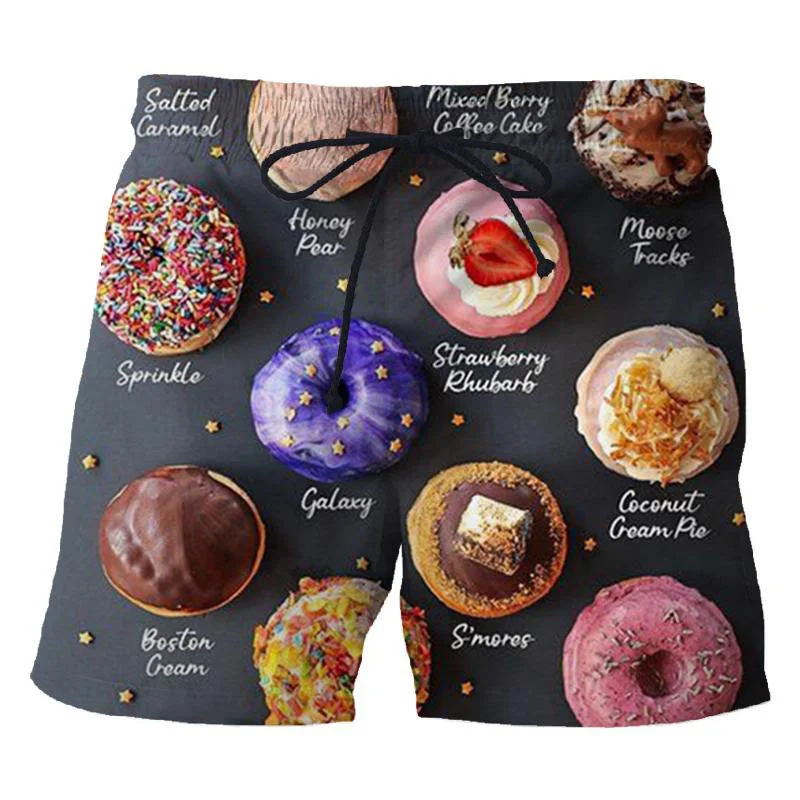 Food Donuts 3D Printed Men\'s Short Pants Cute Chocolate Pattern Board Shorts Personality Unisex Casual Beach Swimming Trunks