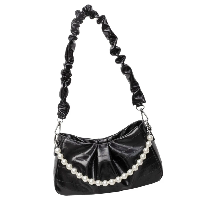 Fashionable Ladies Shoulder Bag Adjustable Strap Pearls Handle Underarm Handbag