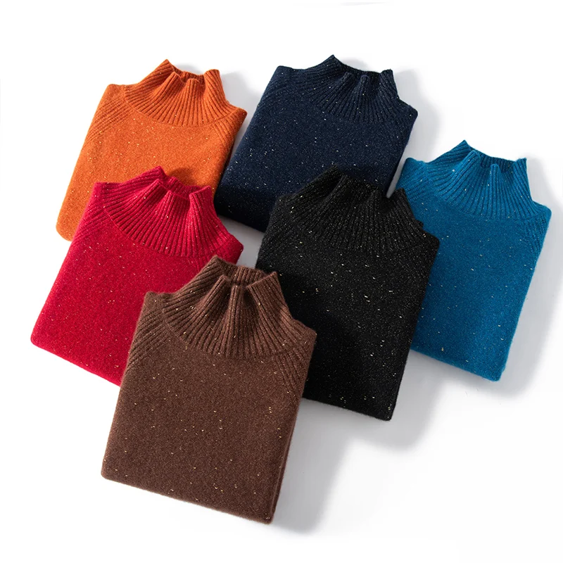

Women's Turtleneck Sweater 100% Cashmere Knitwear Golden dot gauze thread Pullover Autumn Winter Thicken Cashmere Clothing Tops