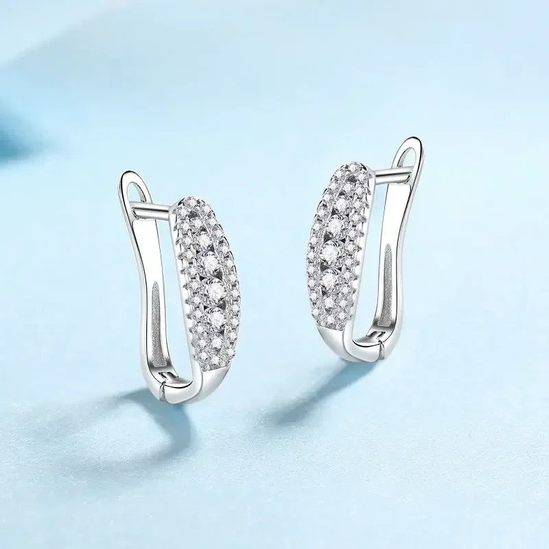 

Sparkling Inlaid 0.44 Carat Moissanite Diamond Hoop Earrings for Women Gifts, Platinum Pt950 Ear Buckle Wild Personality Jewelry