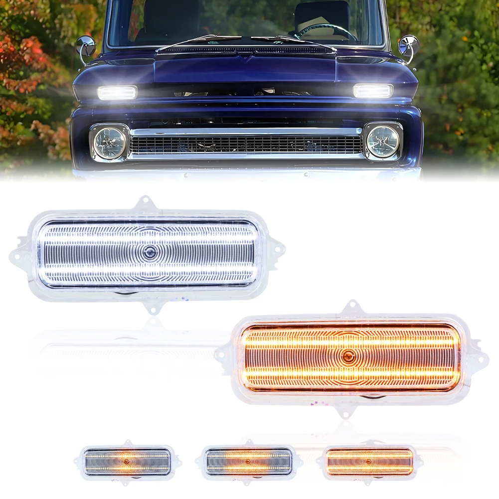 2Pcs For 1960 1961 1962 1963 1964 1965 1966 Chevrolet C10 C20 Pickup Front DRL Light Turn Signal Light Parking Light LED