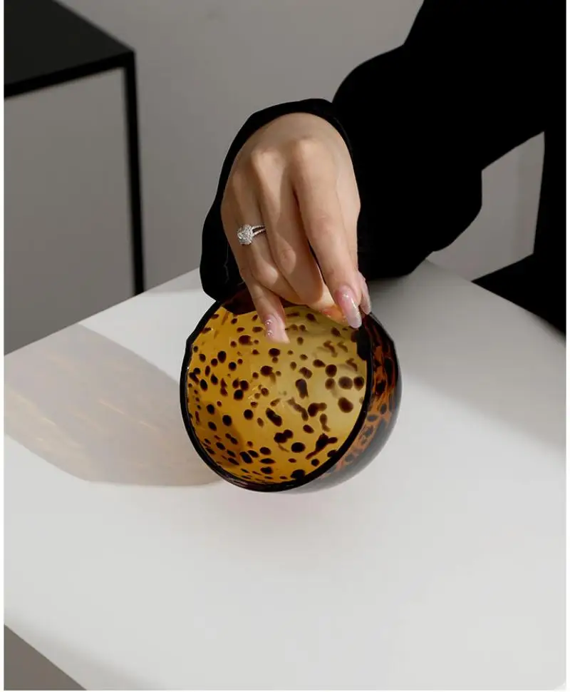 Amber Leopard Print Cup Salad Bowl Dessert Bowl Glass Bowl Glassware Handmade Egg Shape Water Teacup Wine Goblet Beer Mug