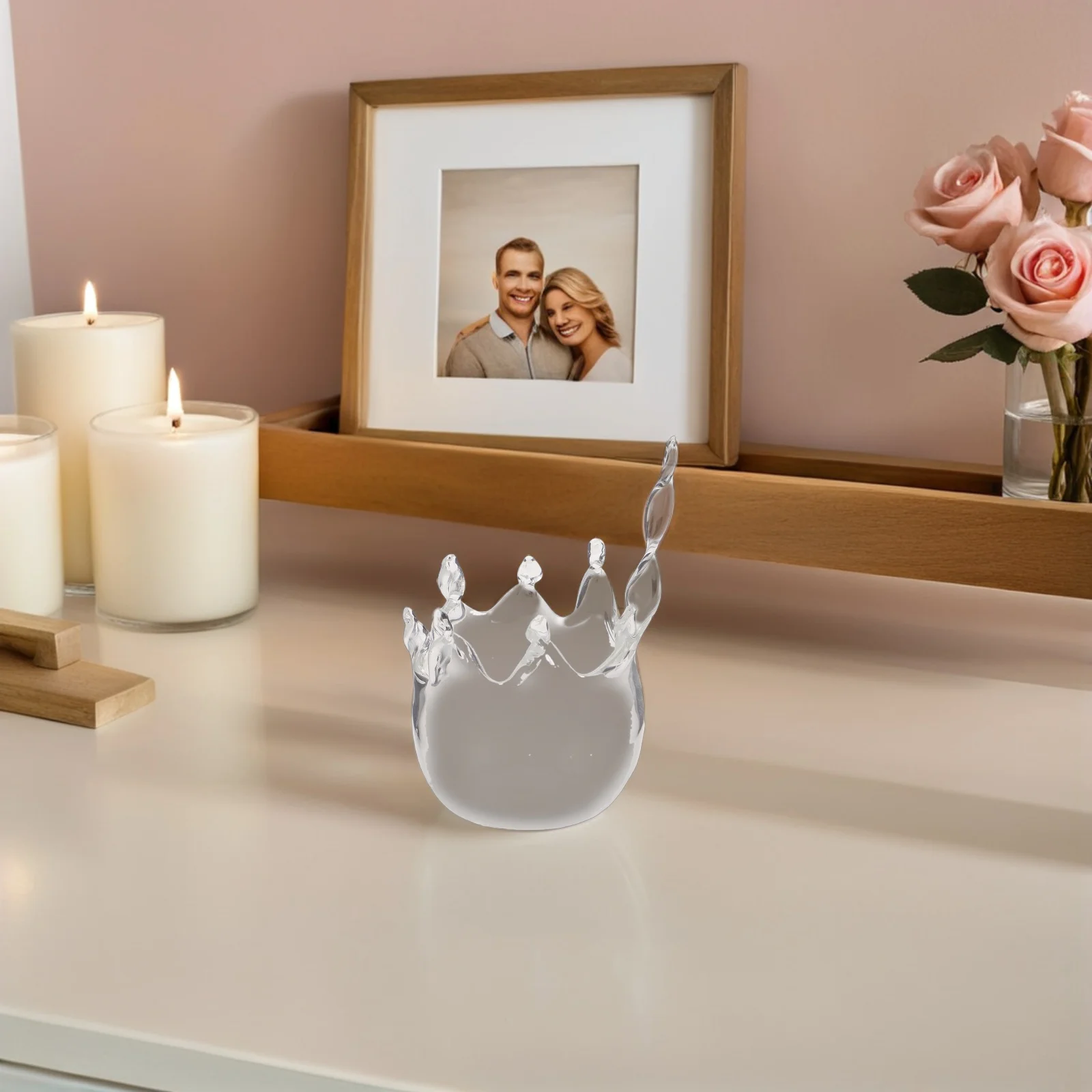 

Crown Glass Holder Elegant Crystal Clear Decorative Centerpiece for Home Wedding Party Table Decoration