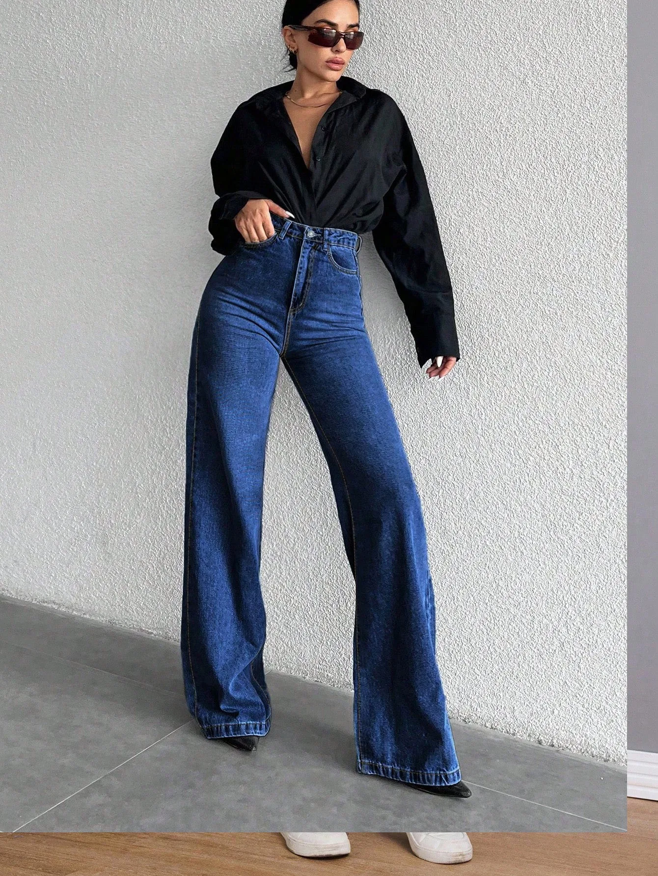 

Женские джинсы с высокой талией и широкими штанинами, повседневные джинсовые брюки классического кроя