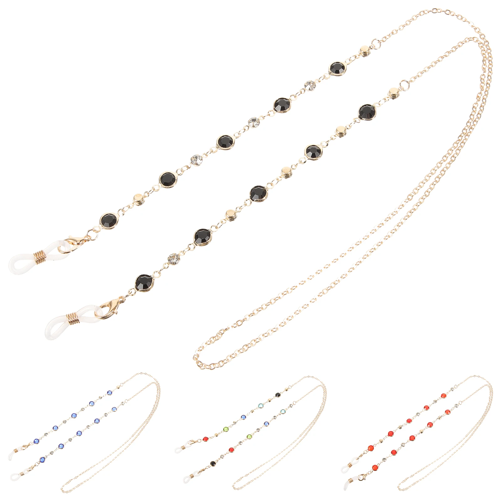 

4pcs Crystal Beaded Glasses Chain Lanyards Strap Eyeglass Chains Women Mixed Color Black Red Multi for Sunglasses