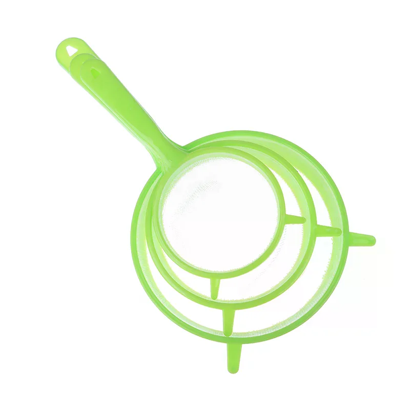 3Pcs/Set Plastic Fine Mesh Scoop Strainer Colander Flour Sieve With Handle Juice Tea Strainer Kitchen Tools