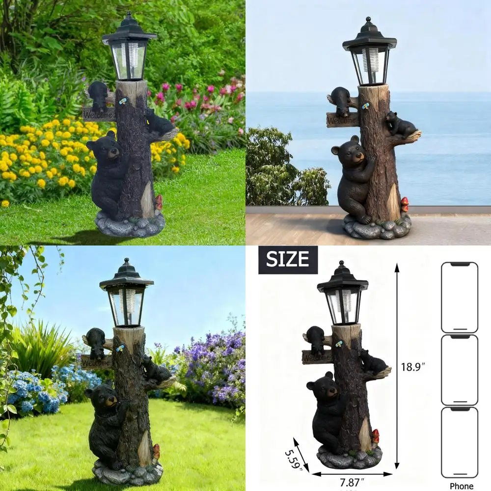 

Solar-Powered Bear Family Garden Statue, 19 Inch Outdoor Decorative Resin Bears on Tree for Yard