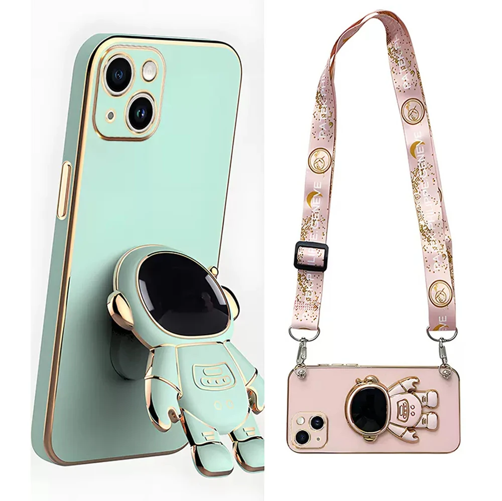 Astronaut Crossbody Lanyard Phone Holder Case For Iphone 14 13 12 Mini 11 Pro Max XS Max XR X 8 7 Plus SE 2020 Stand Soft Cover