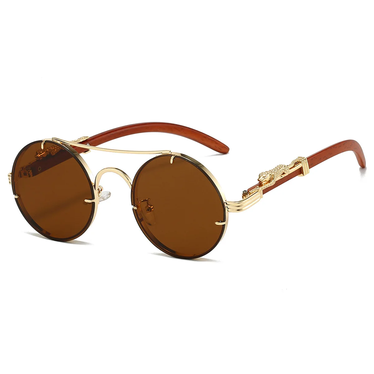 Neue Vintage Runde Sonnenbrille Für Männer Frauen Doppel Balken Leopard Kopf Modische Trendy Hohe Qualität UV Beständig Fahren Glasse – Detail 9