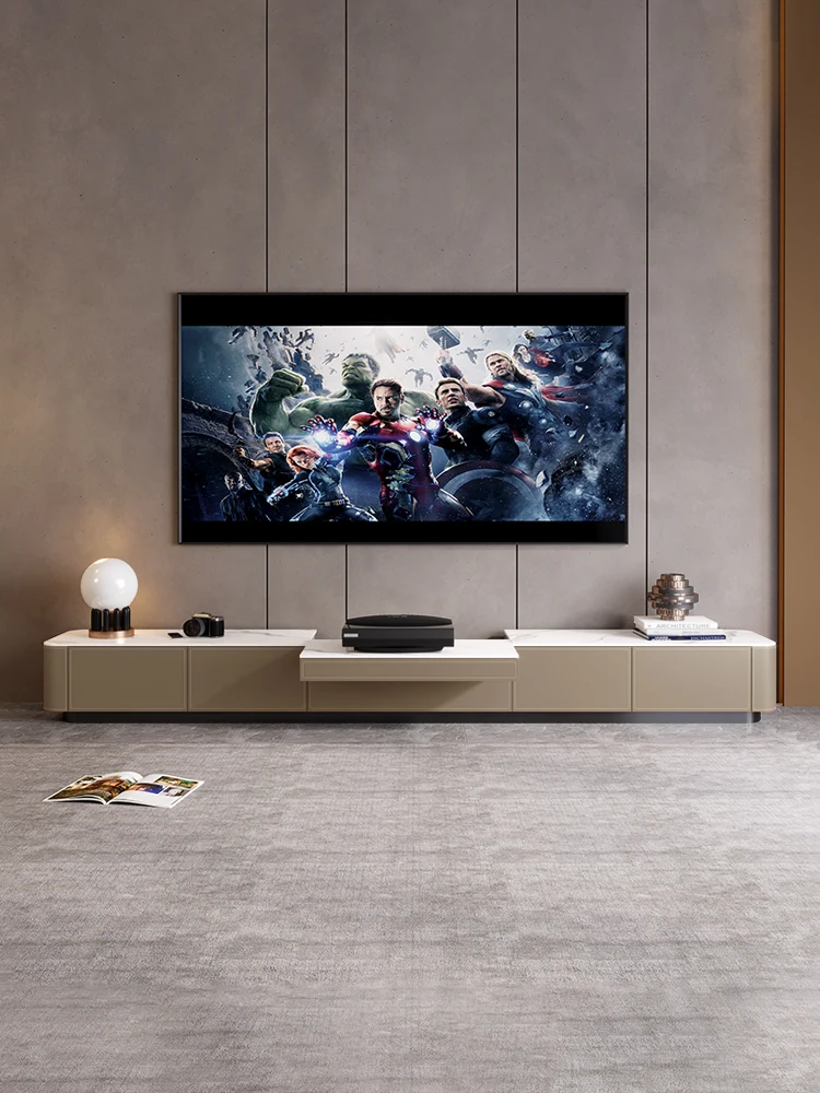 

Minimalist laser projection TV cabinet Modern minimalist small apartment living room saddle leather retractable projector specia