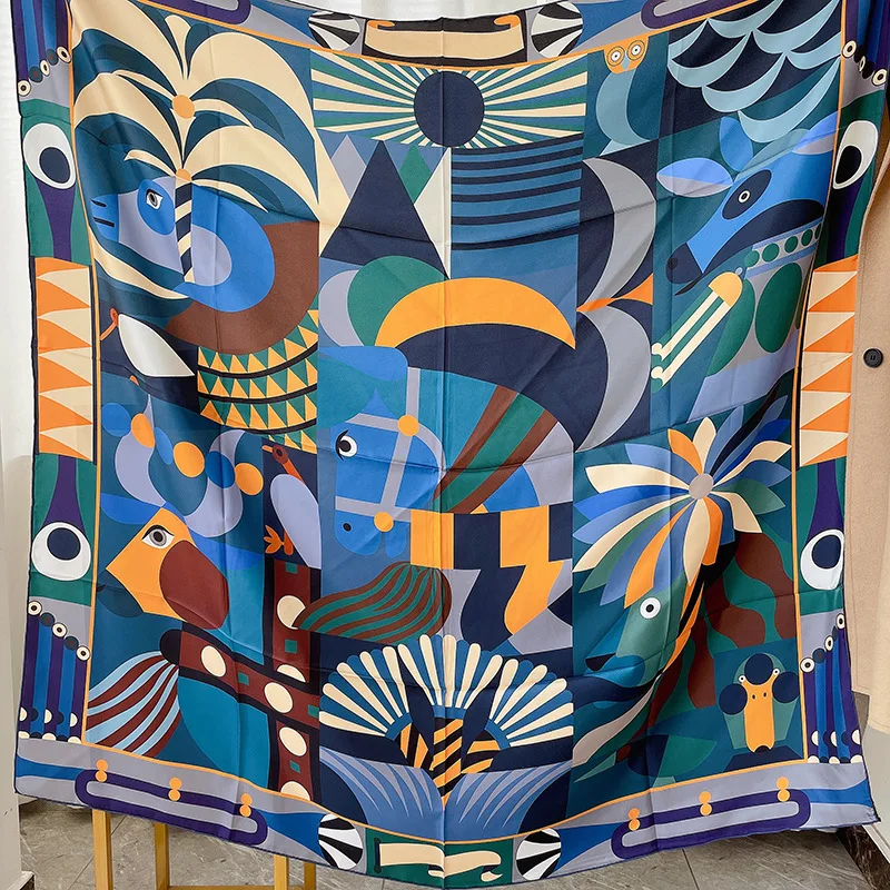 

Summer Silk Scarf 100% Silk Square Large Bandanas Hand Rolled Edge Shawls Foulard Luxury Designer Accessories Head Hair