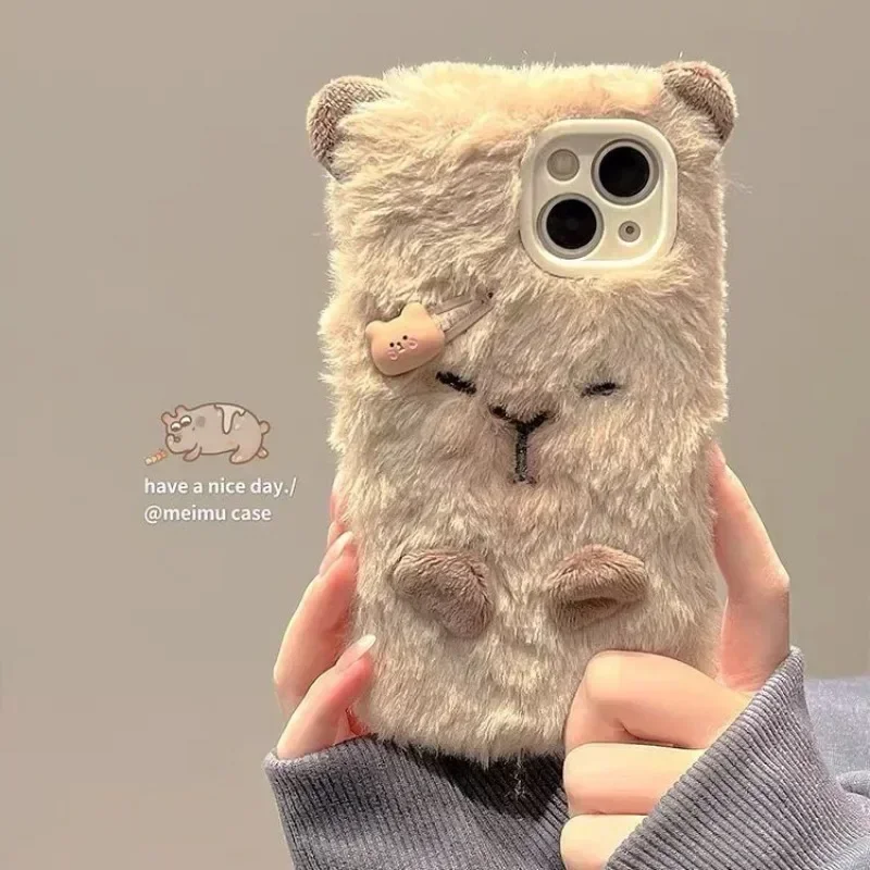 Cute Plush Mouse Apple Plush Mobile Phone Case for IPhone16 15 14 13 11 12 Pro Max Mini Plus 6s Soft X Winter 15 Autumn Funda