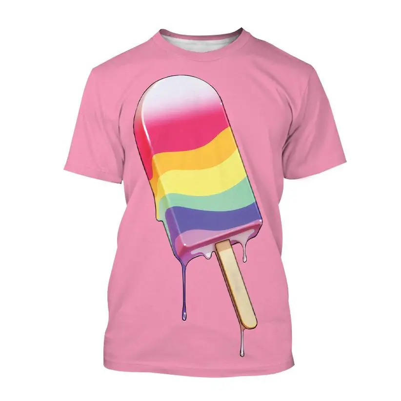 Creative Ice Cream 3d Summer Adult Children's T-shirt Fashion Street Casual Cold Food Design O-neck Short Sleeve Thin Sports Top