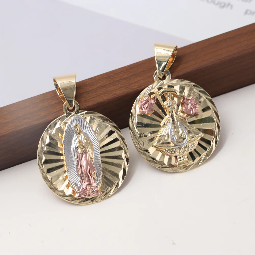 

Luck Jewelry Fashion Two-tone Gold-plated Virgin Mary Guadalupe Pendant Suitable for Women Gift Round Pendant Necklace