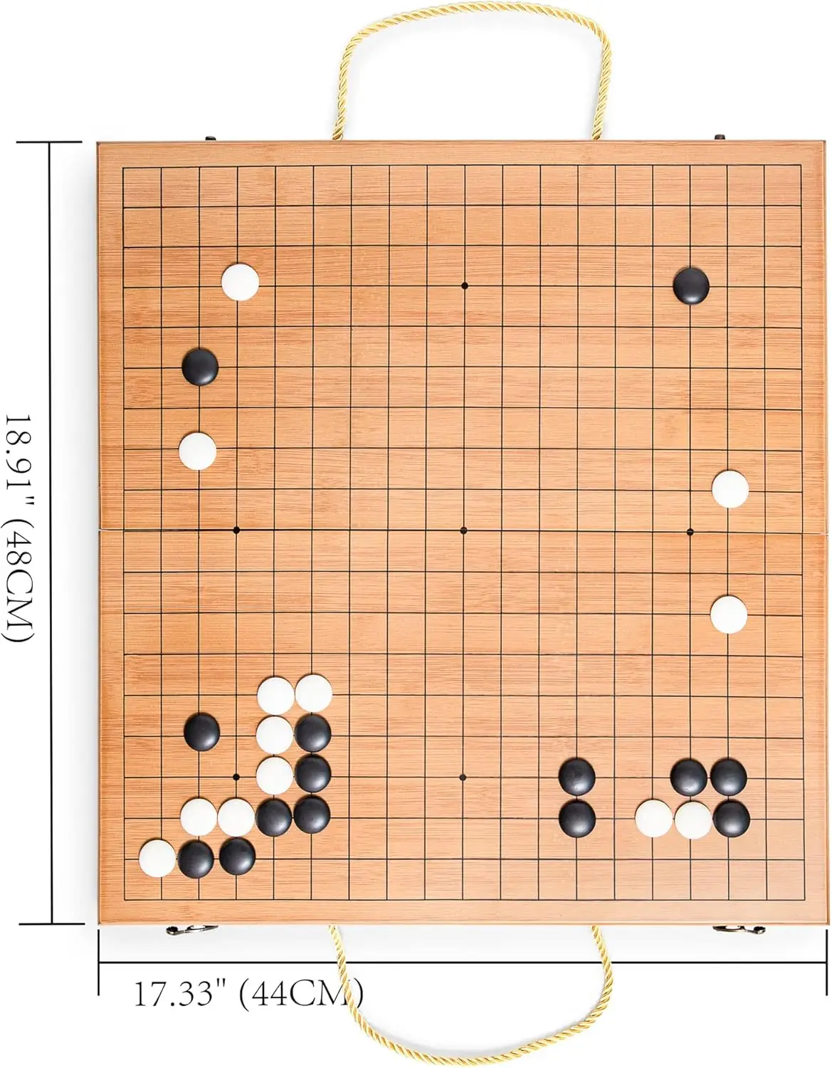 لوحة مجموعة ألعاب قابلة للطي مقاس 19 × 19 مع أوعية من الخيزران وقطع اليشم المقلدة.