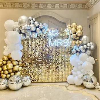 스퀘어 스팽글 패널 골드 실버 쉬머 벽, 베이비 샤워, 웨딩 Eid 파티 장식, 생일 파티 배경 벽, 24 개