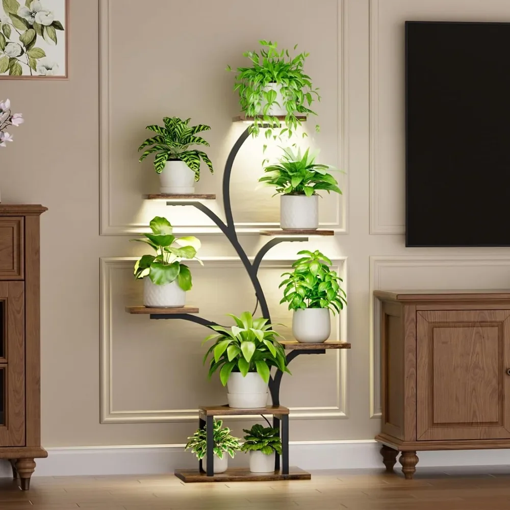 

Plants Stand Indoor with Grow Lights, 7 Tiered Indoor Plant Shelf, Corner Plants Stands, Metal Plant Flower Display Shelves